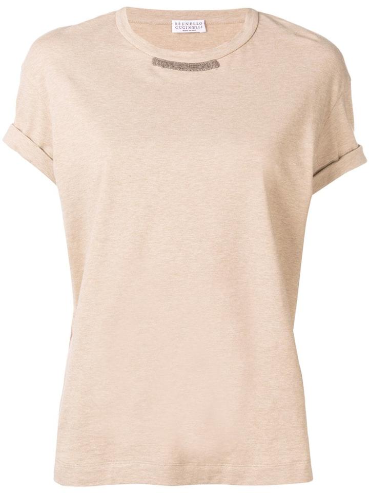 Brunello Cucinelli Embellished Collar T-shirt - Neutrals