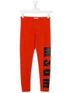 Msgm Kids Teen Logo Print Leggings - Red