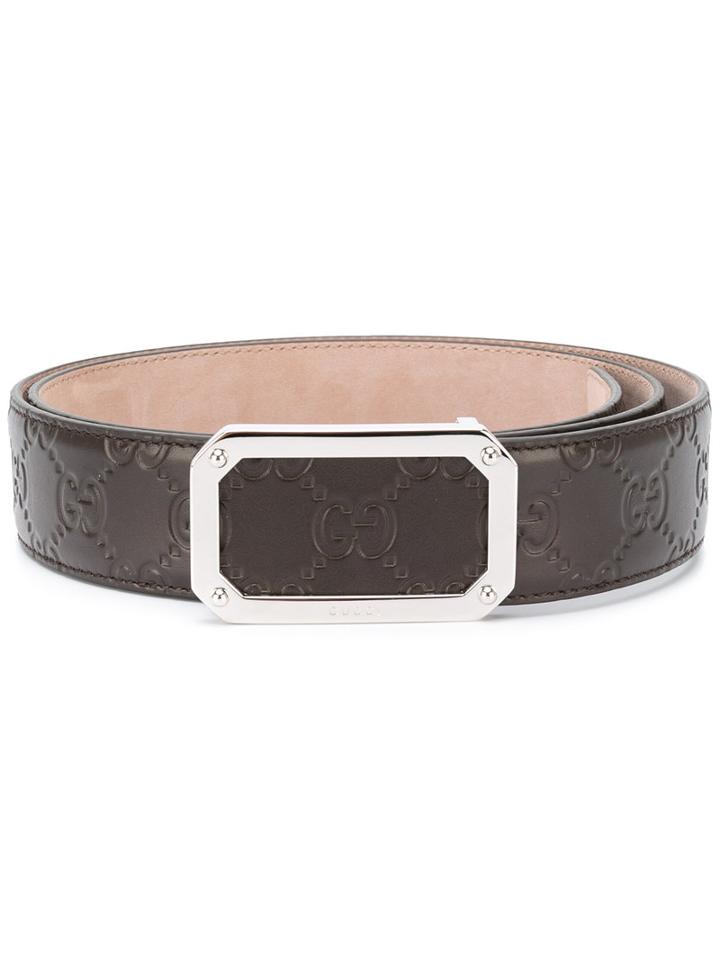 Gucci - Gg Embossed Buckle Belt - Men - Calf Leather - 95, Brown, Calf Leather