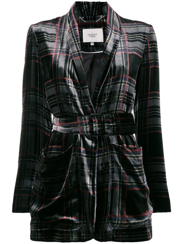 Maison Père Tartan Belted Blazer - Black