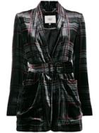 Maison Père Tartan Belted Blazer - Black