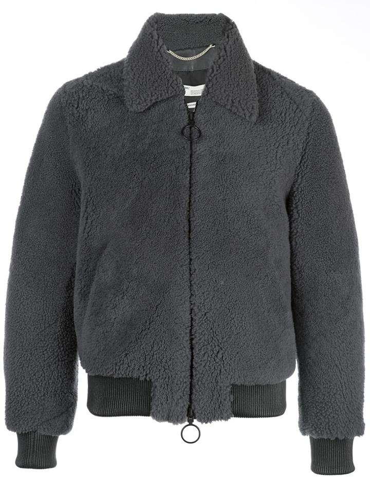 Off-white Fluffy Cropped Coat - Grey
