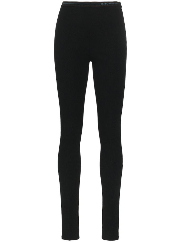 Prada Black Logo Waistband Jersey Leggings