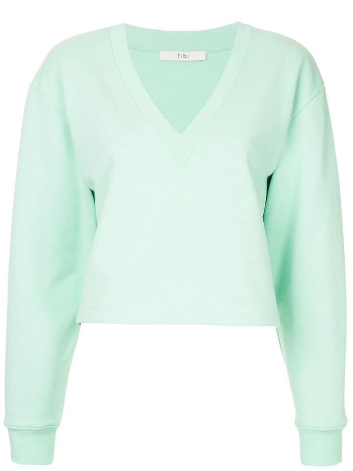 Tibi V-neck Cropped Sweatshirt - Green