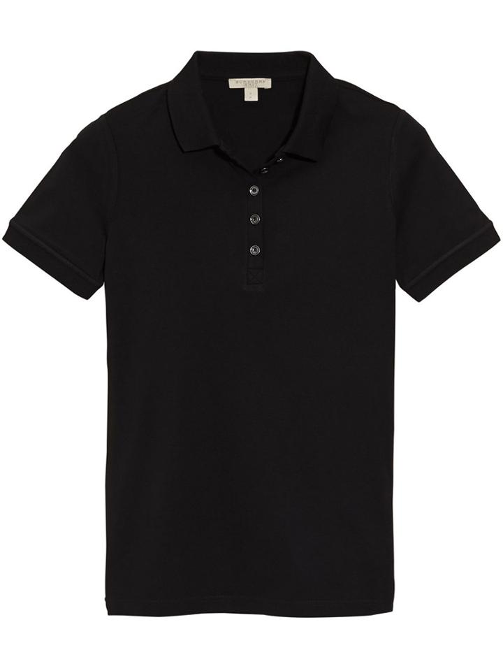 Burberry Check Trim Stretch Cotton Polo Shirt - Black