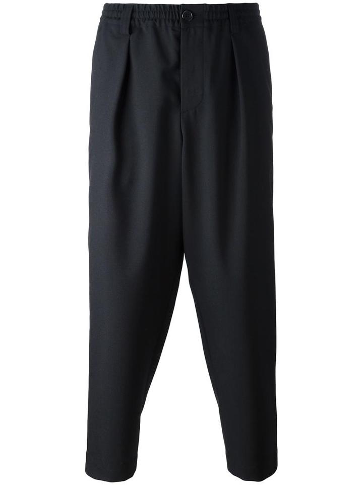 Marni Cropped Tapered Trousers, Men's, Size: 48, Black, Virgin Wool/cotton