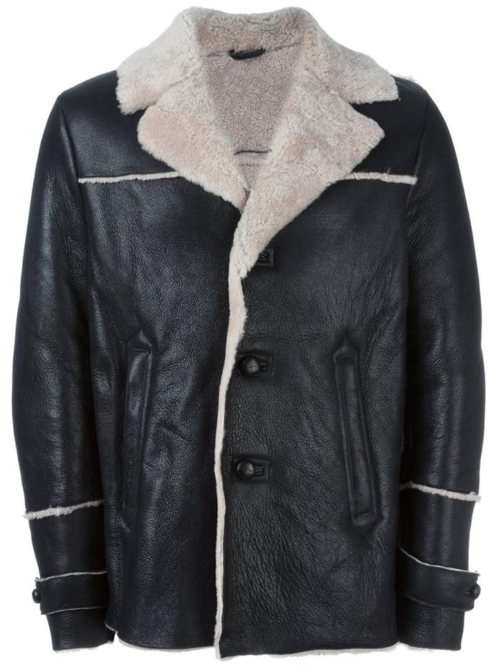 Htc Hollywood Trading Company 'dustin Montone' Jacket, Men's, Size: Small, Black, Sheep Skin/shearling
