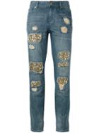 Michael Michael Kors Distressed Embellished Jeans, Women's, Size: 6, Blue, Cotton/acrylic/brass