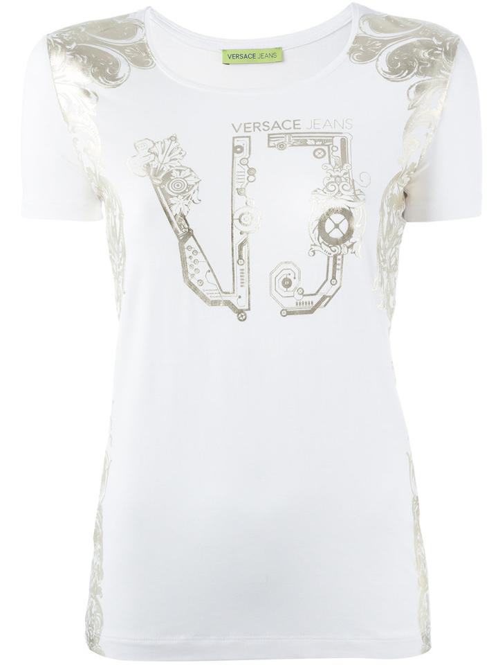 Versace Jeans Logo Print T-shirt, Women's, Size: Medium, White, Spandex/elastane/viscose