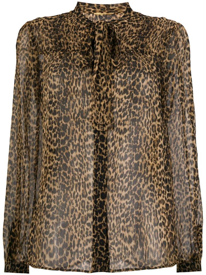 Saint Laurent Leopard Printed Blouse - Brown