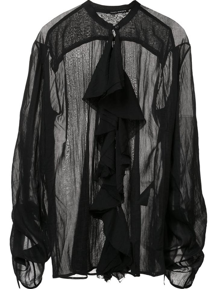 Isabel Benenato Sheer Ruffle Blouse, Women's, Size: 40, Black, Cotton/silk