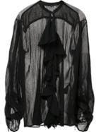Isabel Benenato Sheer Ruffle Blouse, Women's, Size: 40, Black, Cotton/silk