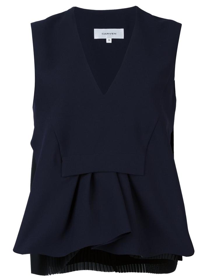 Carven V Neck Ruffled Top, Women's, Size: 36, Blue, Silk/polyester/acetate