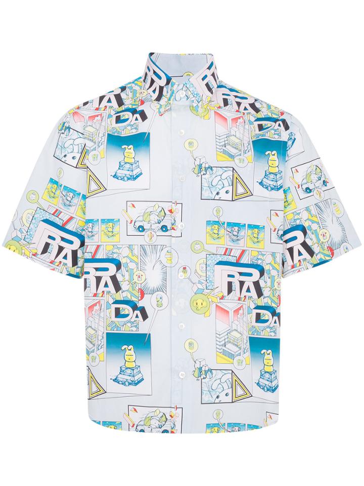 Prada Comic Print Cotton Shirt - Blue