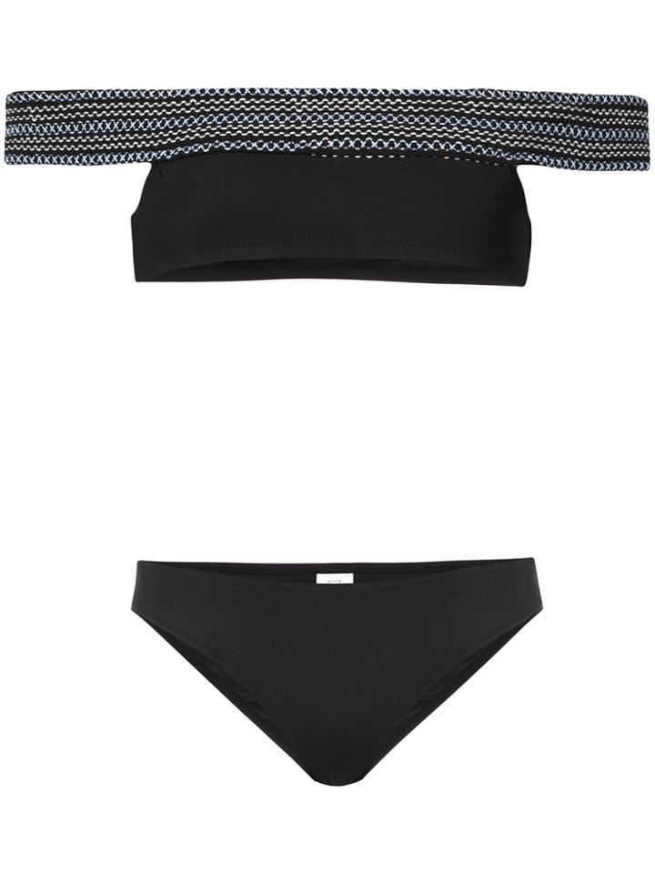 Kisuii Smocked Off Shoulder Bikini - Black