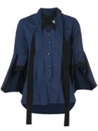 Palmer / Harding Pussy Bow Cropped Sleeve Shirt - Blue