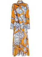 Rosie Assoulin Cinched Waist Scarf Dress - Yellow & Orange