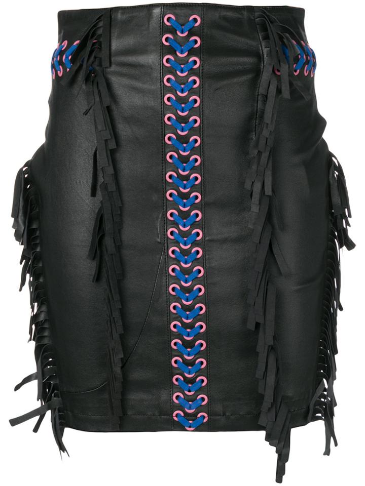 Frankie Morello Laced Fringe Skirt - Black