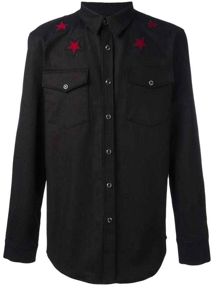 Givenchy Star Embroidered Shirt, Men's, Size: Large, Black, Cotton/spandex/elastane