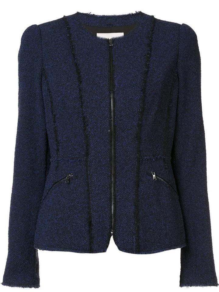 Rebecca Taylor Zipped Pockets Fitted Jacket, Women's, Size: 2, Blue, Polyester/cotton/acrylic/spandex/elastane