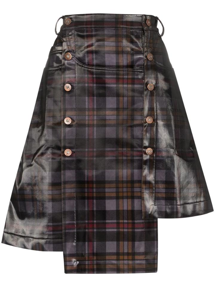 Delada Asymmetric Checked Skirt - Red