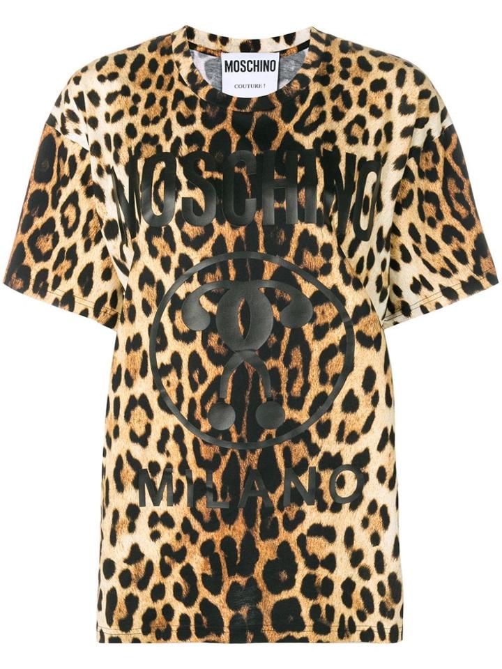 Moschino Leopard Print Logo T-shirt - Black