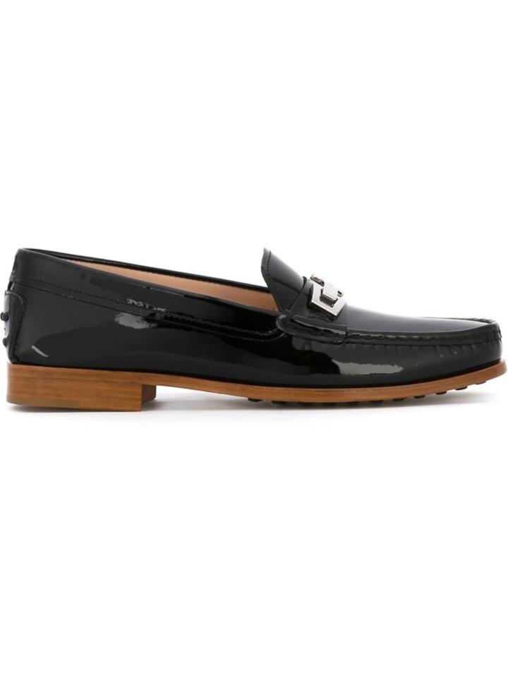 Tod S Buckle Detail Loafers, Women's, Size: 38.5, Black, Leather/patent Leather/rubber
