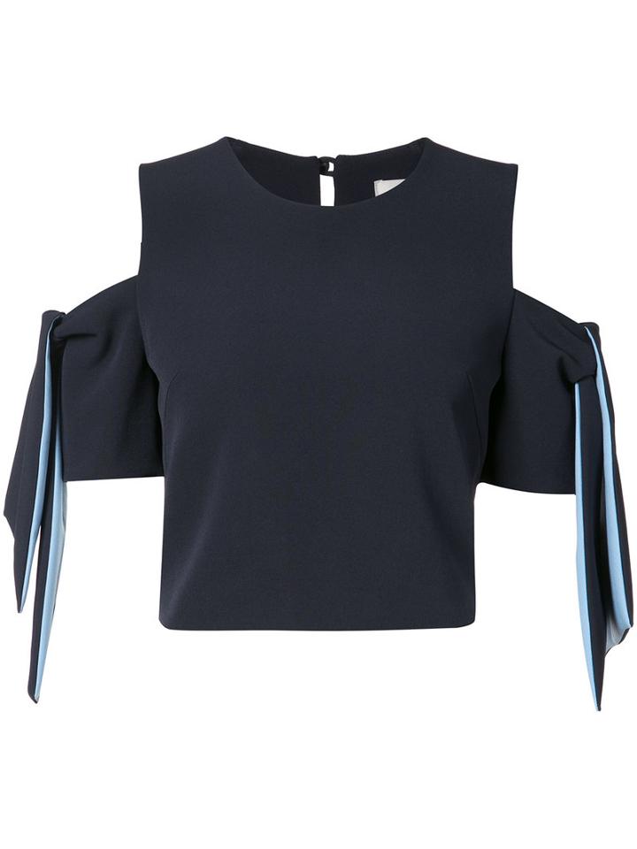Milly - Tie-sleeve Cropped Blouse - Women - Polyamide/polyester/spandex/elastane - 2, Blue, Polyamide/polyester/spandex/elastane