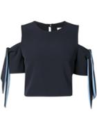 Milly - Tie-sleeve Cropped Blouse - Women - Polyamide/polyester/spandex/elastane - 2, Blue, Polyamide/polyester/spandex/elastane