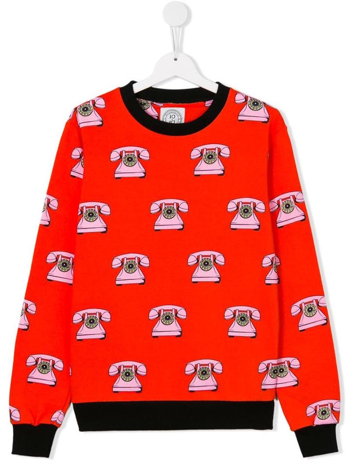 10x10 An Italian Theory Kids Telephone Print Sweatshirt, Girl's, Size: 14 Yrs, Red