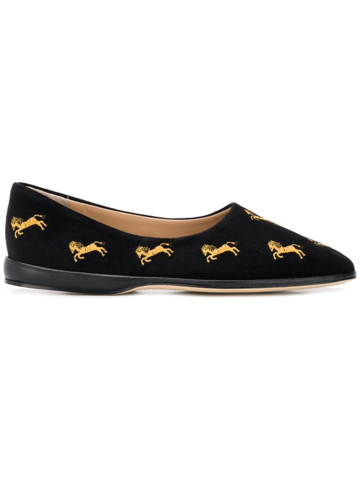 Chloé Horse Embroidered Ballerina Flats - Black