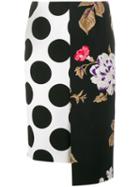 Msgm Polka Dot Floral Panelled Skirt, Women's, Size: 38, Black, Viscose/polyester