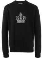 Dolce & Gabbana Embroidered Crown Sweatshirt, Men's, Size: 46, Black, Cotton