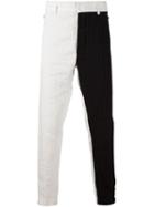 Ann Demeulemeester Colour Block Textured Trousers, Men's, Size: Small, White, Cotton/linen/flax