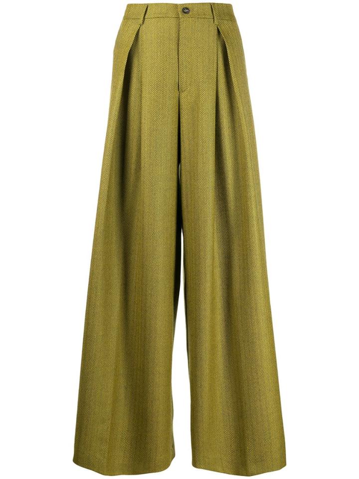 Berwich Chevron Palazzo Trousers - Green