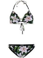 Dolce & Gabbana Lily-print Halter-neck Bikini - Black