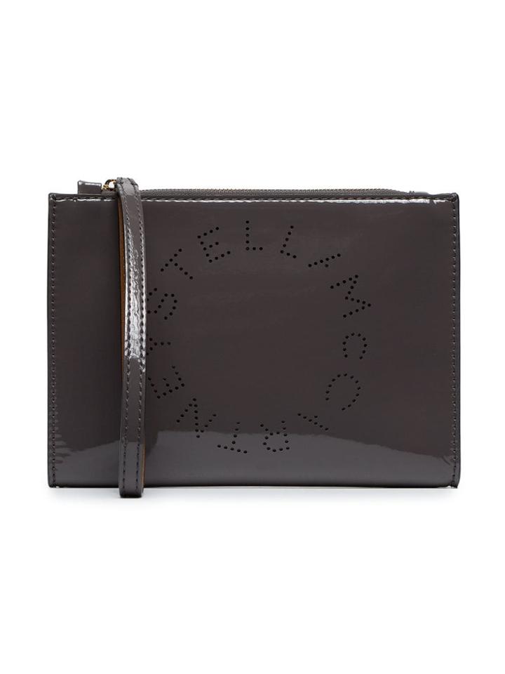 Stella Mccartney Grey Stella Logo Faux Patent Leather Pouch