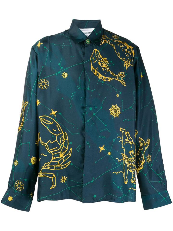 Casablanca Constellation-print Silk Shirt - Blue