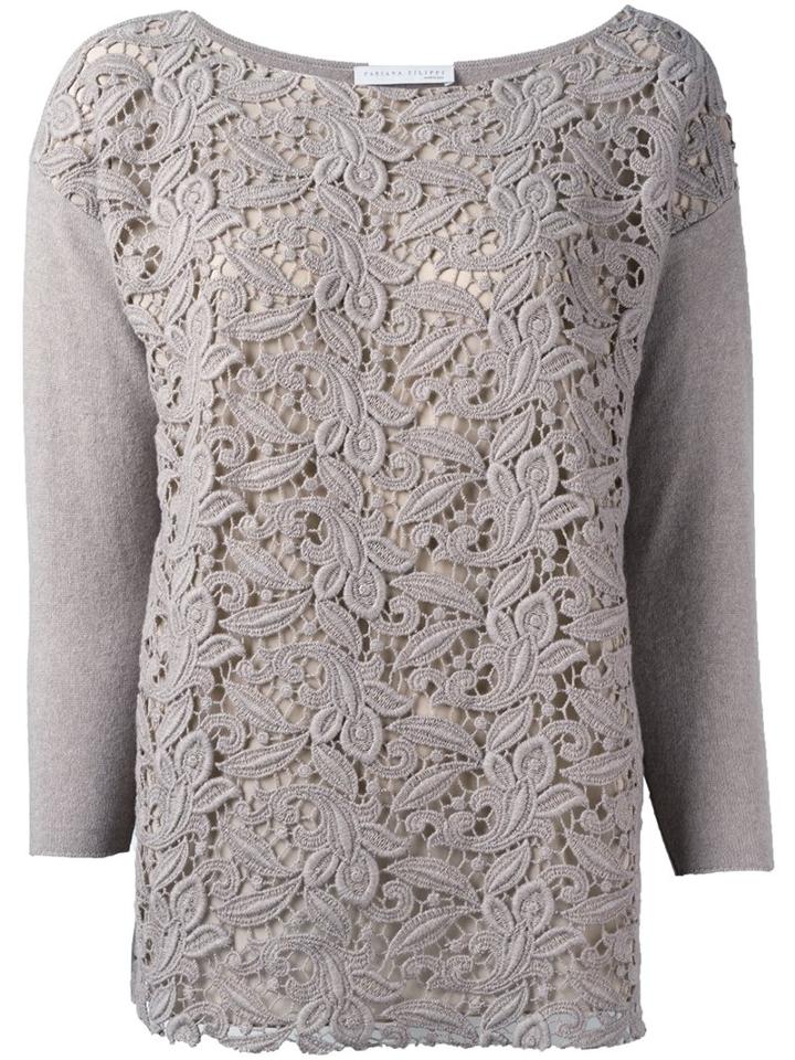 Fabiana Filippi Lace Front Jumper, Women's, Size: 40, Nude/neutrals, Silk/polyester/spandex/elastane/merino