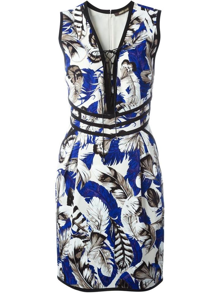 Roberto Cavalli 'plumage' Woven Dress, Women's, Size: 46, Blue, Silk/spandex/elastane/viscose