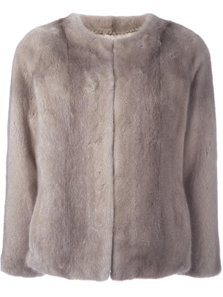 Eleventy Cropped Jacket, Women's, Size: 42, Grey, Mink Fur/acetate