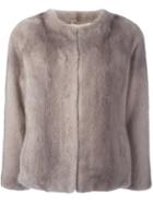 Eleventy Cropped Jacket, Women's, Size: 42, Grey, Mink Fur/acetate