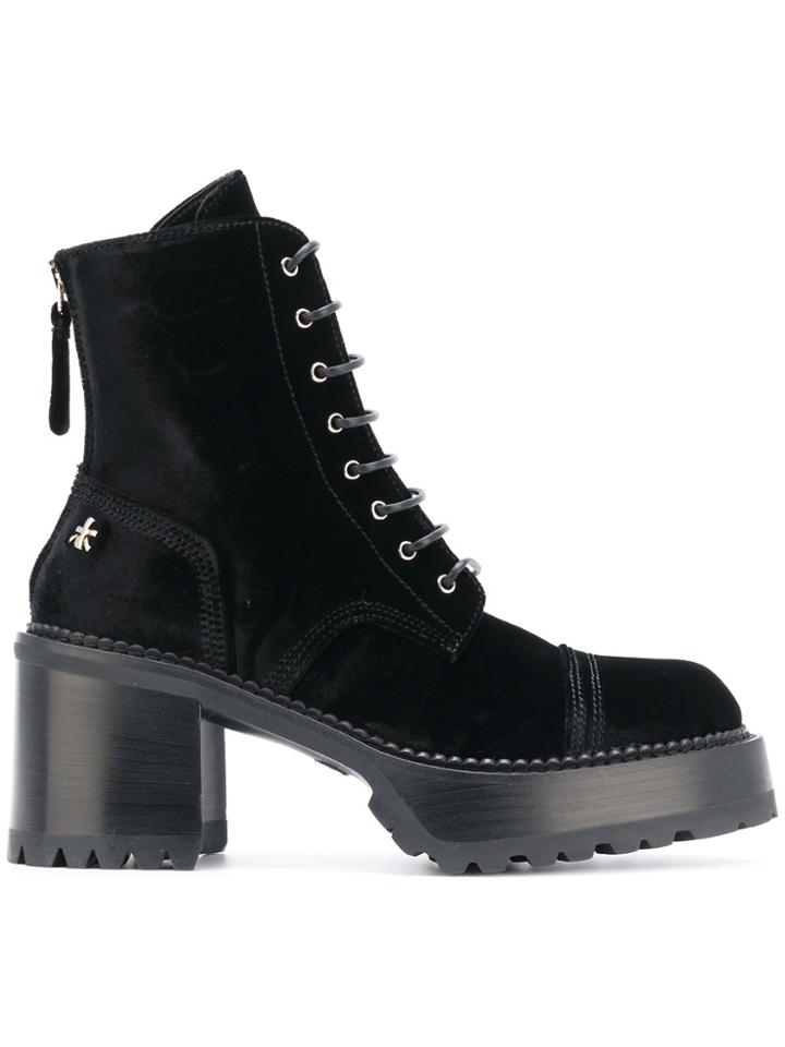 Premiata Chunky Heel Lace-up Boots - Black