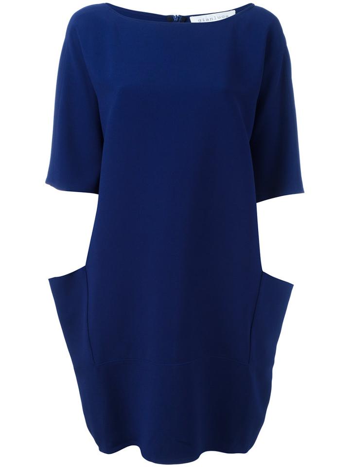 Gianluca Capannolo Draped Back Shift Dress, Women's, Size: 40, Blue, Viscose/acetate