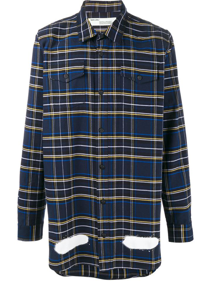 Off-white Diagonal Spray Print Check Shirt, Men's, Size: Xl, Blue, Cotton