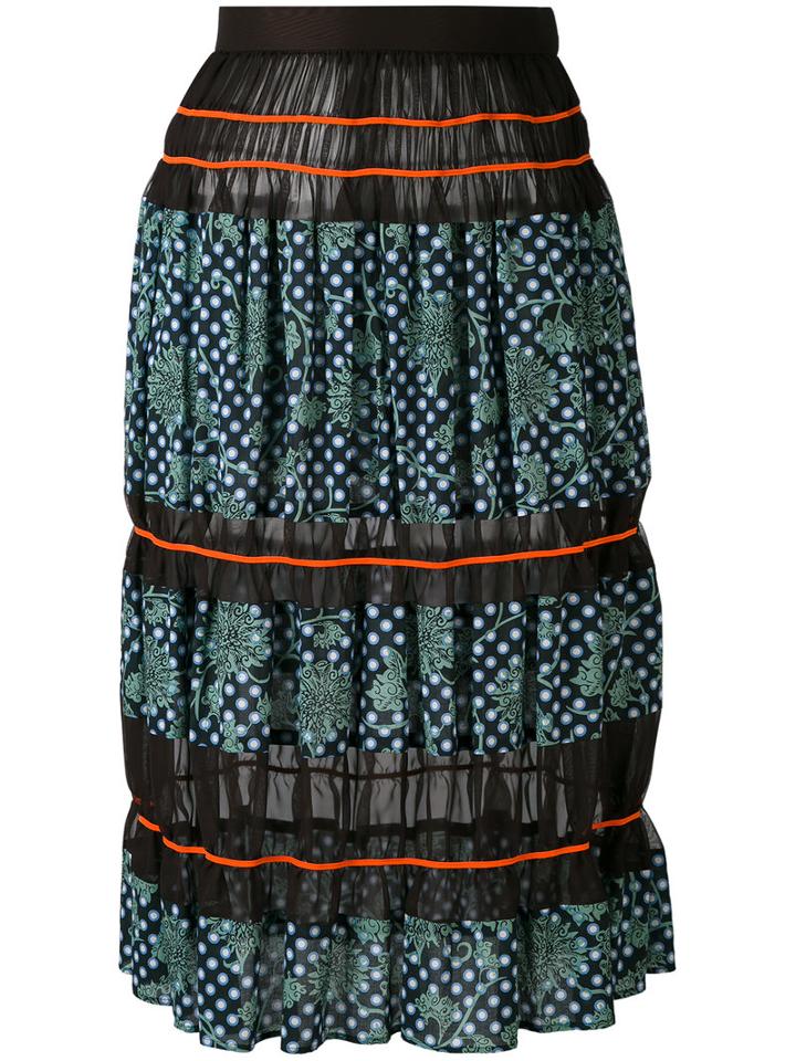Kolor - Printed Sheer Panel Skirt - Women - Cotton/polyester/tencel - 2, Black, Cotton/polyester/tencel