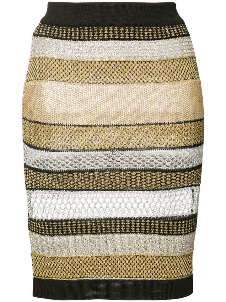 Balmain - Striped Skirt - Women - Polyester/viscose/metallized Polyester - 36, Black, Polyester/viscose/metallized Polyester
