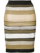 Balmain - Striped Skirt - Women - Polyester/viscose/metallized Polyester - 36, Black, Polyester/viscose/metallized Polyester