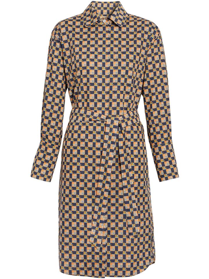 Burberry Tiled Archive Print Cotton Shirt Dress - Blue