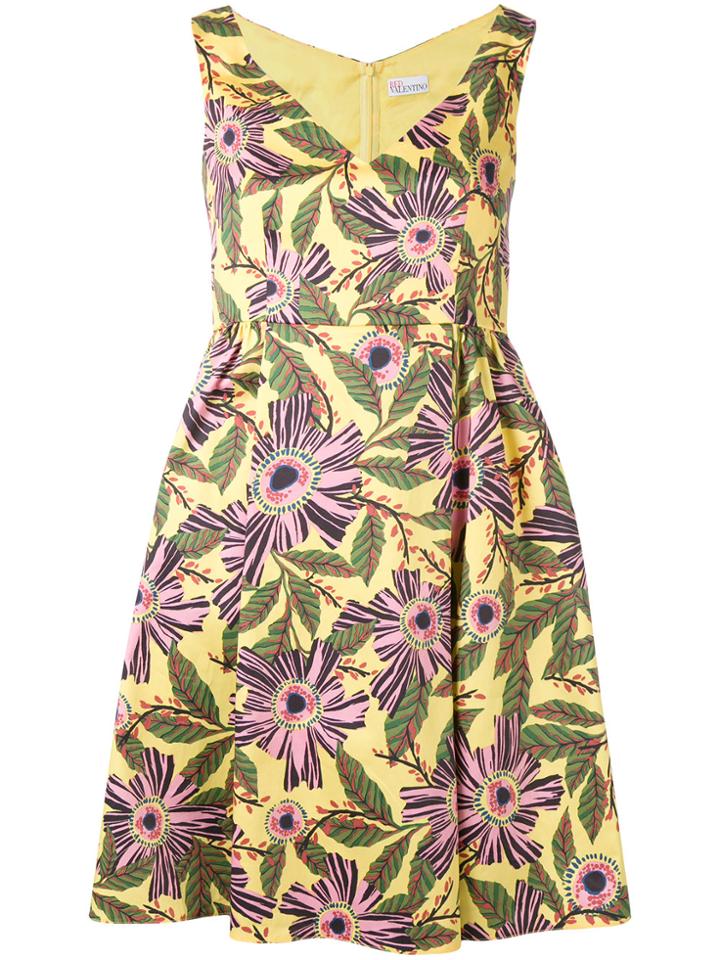 Red Valentino V-neck Floral Dress - Yellow & Orange